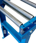 Close-up of the Gravity Conveyor Roller Table Set 18 Inch Wide 5 Foot Long With One Point Nine Inch Steel Rollers Outfeed Support System frame.