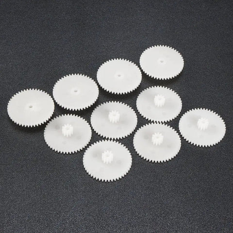 Plastic Gear Set Ten Pieces 48 Teeth Model 48102B Worm Reduction Gears For RC Cars And Robot Motors on dark surface
