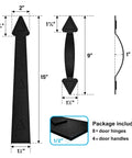 Magnetic Decorative Garage Door Hardware Kit For Two Cars, 12 Pieces, Faux Hinges And Handles, Black, dimensions diagram