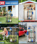 Rolling Garden Tool Organizer On Wheels With Mega Capacity Holds Up To 35 Long Handled Tools Heavy Duty Metal Rack For Garage Or Shed Sturdy Black Holder With 3 Movable Hooks in various settings