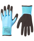 Durable Work Gloves With 15 Gauge Polyester And 10 Gauge Acrylic Double Shell Latex Fully Coated Palm Sandy Latex Grip Blue Size 9 Large 12 Pair Reusable Waterproof Safety Gloves For Auto Electrical Cleaning show both front and back view on white background, highlighting latex-coated palms.