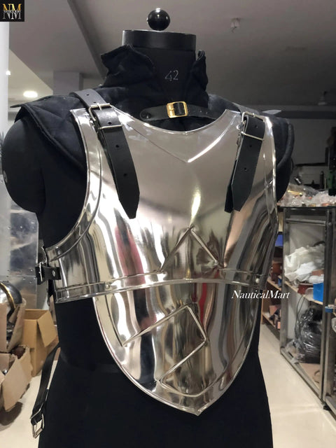 Armor Adventurer Warrior LARP Steel Cuirass Chest And Back Armor With Adjustable Leather Straps 18 Gauge Steel Rust Resistant Finish