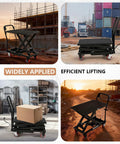 Built Tough Hydraulic Lift Table Cart, 500 Lb Scissor Platform in use at warehouse and construction site.
