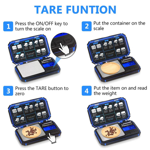Pocket Size Digital Scale With 0.01g Precision, 200g Capacity, Six Units, Great For Jewelry, Herbs, Powder, Spices, And Food Weighing, Compact On The Go Mini Scale For Home Hobbies - tare function instructions