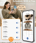 Top Shelf Automatic Cat Feeder With Dual Bowls And HD Camera Setup Built For Two Cats showing app schedule and pet feeding options.