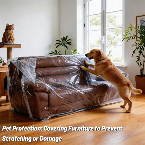 Dust Proof Moving Bag For Sofa And Boxes Clear 4Mil Virgin Plastic Odorless Heavy Duty Furniture Cover protecting sofa from dog.