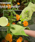 Women Work Gloves With 3D Mesh Breathable Leather For Gardening And Yard Work Durable Pigskin Palm For Grip Like A Pro And Hand Protection From Thorns And Scrapes Ideal For Gardeners Farmers Landscapers And Movers shown used in garden.