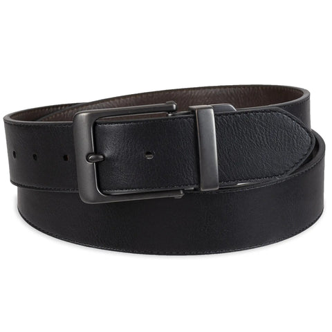 Mens Reversible Belt With Rotating Square Buckle And Engraved Logo, Brown Black Antique Finish, 34 36 Waist, 2 In 1 Casual Leather Belt For Everyday Wear, Durable Build And Easy Style Swap For Any Street Ready Outfit