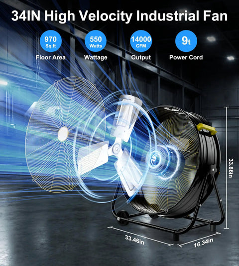 Beast Mode Ready 30 Inch Industrial Drum Fan Delivers 14000 CFM High Velocity Cooling With A 550W Heavy Duty Motor 360 Degree Tilt