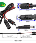 Solar Panel To DC 5.5mm X 2.1mm Male And Female Adapter Cable, 1.5m 16AWG Extension with dimensions and connectors.
