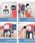 Children playing on 12 In 1 Toddler Outdoor Playset With Swing And Slide Indoor Outdoor Climber Playground For Toddlers 1 To 3 Durable Backyard Playset With Basketball Hoop And Ball Safe Fun For Home, showing swing, climbing, crawling, and painting board features.