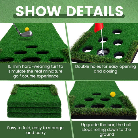 Indoor Outdoor Putt Putt Golf Game Set With Two Adjustable Two Way Putters From 21 To 37 Inches, Two Balls, Two Cups And Flags showing turf details