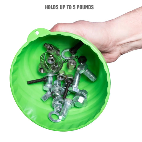 Six Inch Magnetic Nut Cup Bowl Holds Nuts, Bolts And Small Parts On Any Ferrous Metal Surface, Green Coated Magnet in hand