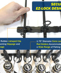 Ceiling Mounted Fishing Rod Holder Rack For Six Rods With Two Horizontal Slots Easy Install Garage Organization And Wall Storage For Reels And Gear Fits Most Rod And Reel Combos 0.12 To 0.75 Inch Diameters shown with rods inserted.