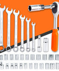 All In One 238 Piece Socket Wrench Auto Repair And Home DIY Tool Set with chrome wrenches and sockets on display.
