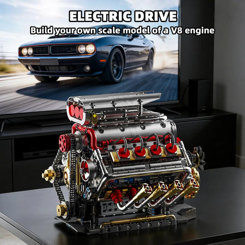 Dope Realistic V8 Engine Model Kit That Runs On Its Own With 8 Cylinders Rechargeable Motor on table