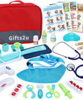 Kids Doctor Kit with real stethoscope and storage bag, 28 piece pretend play medical toy for girls and boys displayed