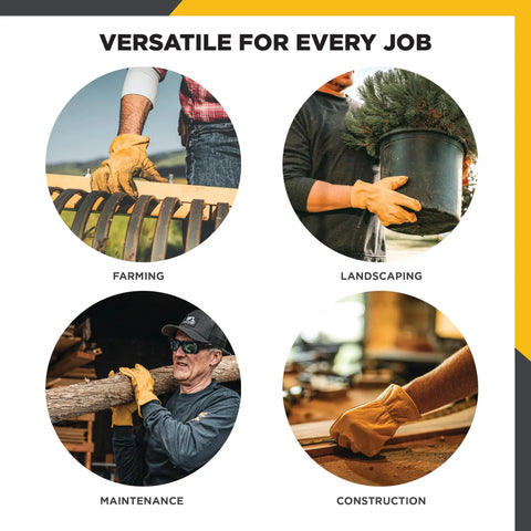 Heavy Duty Leather Work Gloves For Men With Grain Cowhide Leather, Reinforced Palm, Keystone Thumb for versatile tasks.