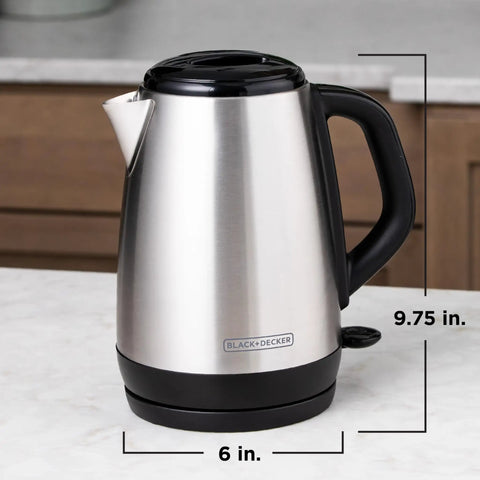 1.7L Cordless Electric Kettle With Rapid Boil Technology And Auto Shutoff, Stainless Steel Water Heater, 6x9.75 inches