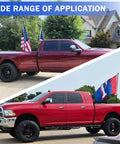 Universal Truck Flag Pole Mount Holder Clamps Poles Up To 1.2 Inches on a red pickup truck with flags displayed.