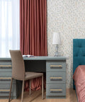Bedroom desk with 6-Pack Solid Brass Cabinet Pulls In Brushed Gold Finish on drawers, modern furniture hardware.
