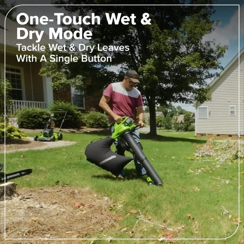 Man using Three In One Cordless Leaf Blower Vacuum Mulcher With Dual 48V Batteries And Fast Charger for lawn cleanup