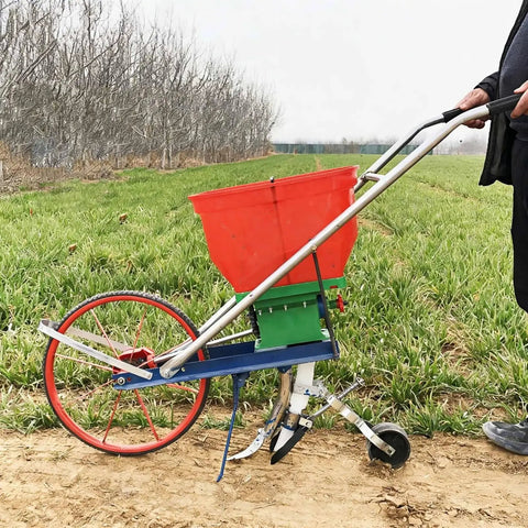 Hand Push Garden Seeder Walk Behind Row Planter Manual Seeder Machine With Large Capacity Seed And Fertilizer Spreader