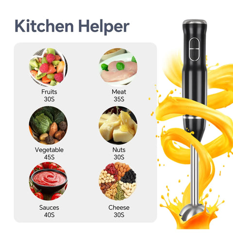 Badass Cordless Hand Blender With High Octane 400 Watt Motor And Dual Speed Controls for mixing fruits, meat, and vegetables.