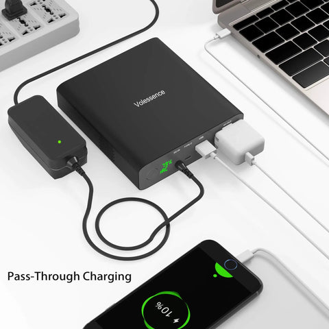 27000mAh AC 130W Portable Laptop Charger With TSA Approval connected to multiple devices showing pass-through charging