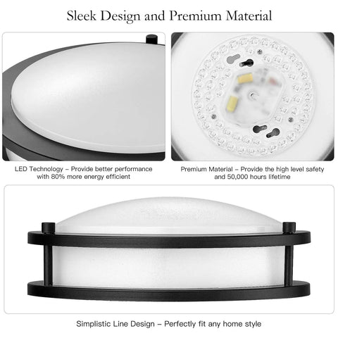 12 Inch LED Ceiling Light Fixture Dimmable 20W Flush Mount With Three Color Temperatures 3000K 4000K 5000K Black ETL Listed