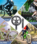 Crankset 170mm 48T Square Taper Aluminum Arm Ride Ready Universal Fit For City Fat EBikes And Folding Bikes 6 7 8 Speed Compatible Includes Chainring And Accessories shown with various bikes.