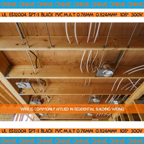 18 Gauge 2 Conductor SPT 1 Black Wire 500 Feet Direct Burial Electrical Cable installed in building ceiling.