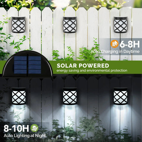 Eight Pack Solar Fence Lights Cold White Outdoor Waterproof Wall Lights For Garden Yard Patio Front Door Garage