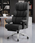 Big And Tall Leather Office Chair With Footrest For Long Hours, Comfy Ergonomic High Back Reclining Computer Chair, Black
