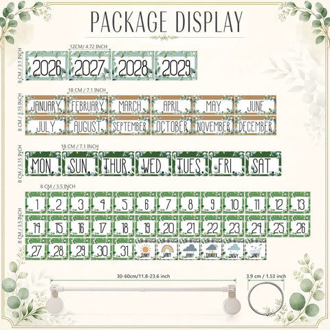 Fresh Botanical Flip Calendar Bulletin Board Set With Holder For Teachers And Home Office Decor with date and weather cards
