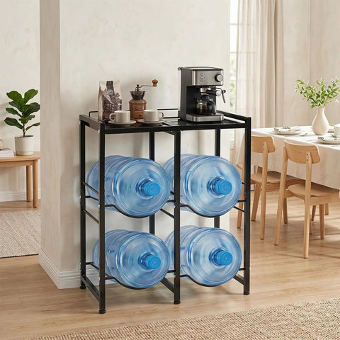 5 Gallon Water Jug Holder 2-Tier Stand With Tabletop Shelf Built To Last Heavy-Duty Carbon Steel Build For Easy Countertop Organization