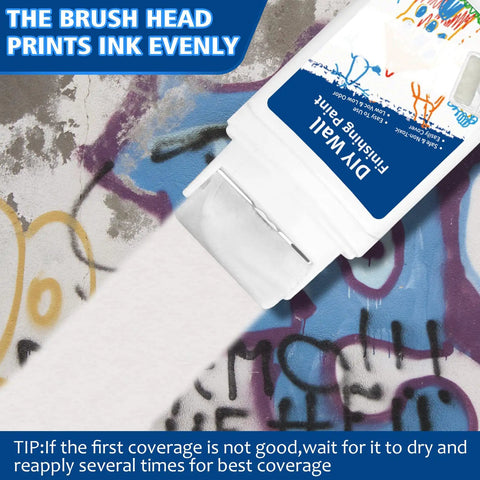 Close-up of Roll On Spackle Wall Repair Kit with portable tool and roller brush against a colorful painted wall.