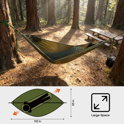 Mosquito Net Hammock Kit With Detachable Bug Mesh And Sleeping Pad Ultralight 11Ft portable hammock set up in forest