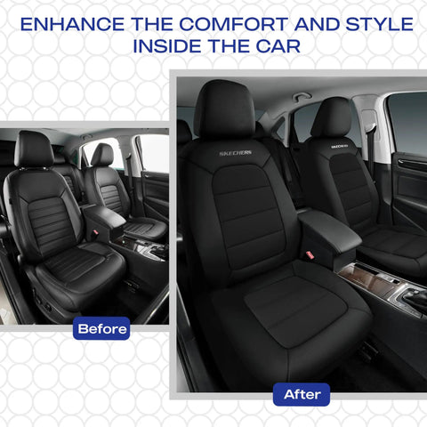 Before and after installation of Memory Foam Car Seat Covers With Thick Cool Touch Fabric Front Seat Protection, enhancing comfort.