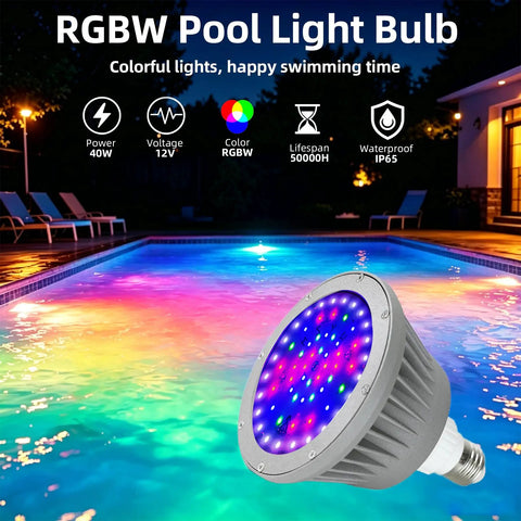 Waterproof 12V RGBW LED Pool Light Bulb For Inground Pools Dope Color Changing With Universal 12V Compatibility E26 And E27 Replacement Fits Most Pool Light Fixtures