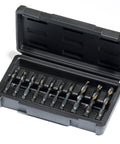 Open case of DT22HEX-SET10 10-Piece Drill And Tap Set with HSS Molybdenum Bits.