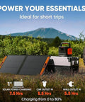 100W Bifacial Portable Solar Panel For Explorer Power Stations and equipment in outdoor setting with grass and mountains