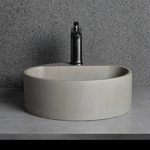Top Tier Grey Terrazzo Round Vessel Sink 15.7 Inches Above Counter Bathroom Vanity Basin with sleek round design.