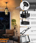 Built Like A Tank Modern Pendant Ceiling Light For Indoors Or Outdoors, Totally Waterproof Black Aluminum Porch Lantern Featuring Textured Water Ripple Glass, Includes Matching Bulb with adjustable chain