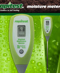 Digital Soil Moisture Meter For Home Gardens And Indoor Plants With Instant Readout And Easy To Read Display; green plastic probe