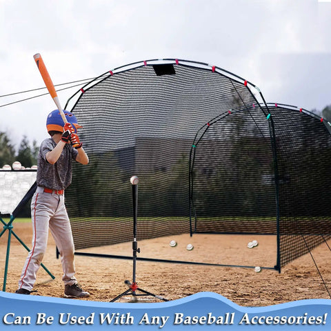 Child practicing with Backyard Baseball Batting Cage With Open Front Design Portable Hitting Net For Youth And Teens L Shaped Practice Net With Carry Bag For Quick Setup Indoor Or Outdoor Training For Home Use.