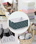 Heavy Duty Foldable Storage Bins With Reinforced Hollow Board Panels, Collapsible Closet Organizers Crafted From Thick 300D Oxford Fabric, Built Tough To Keep Shape While Holding Daily Essentials, Simple Cleanup placed among organized items like towels and makeup brushes.