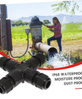 Waterproof Cable Gland Connector Kit For Outdoor Use With Strain Relief Joint shown near irrigation setup