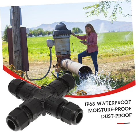 Waterproof Cable Gland Connector Kit For Outdoor Use With Strain Relief Joint shown near irrigation setup