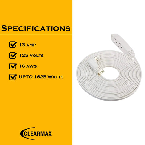 25 Foot 3 Outlet Extension Cord 16 AWG Indoor Outdoor White Flat Head Plug UL Listed Heavy Duty on white background